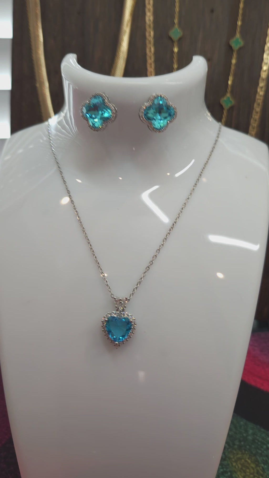 925 Sterling Silver Bright Blue Heart-shaped Pendant with Moissanite bale and halo