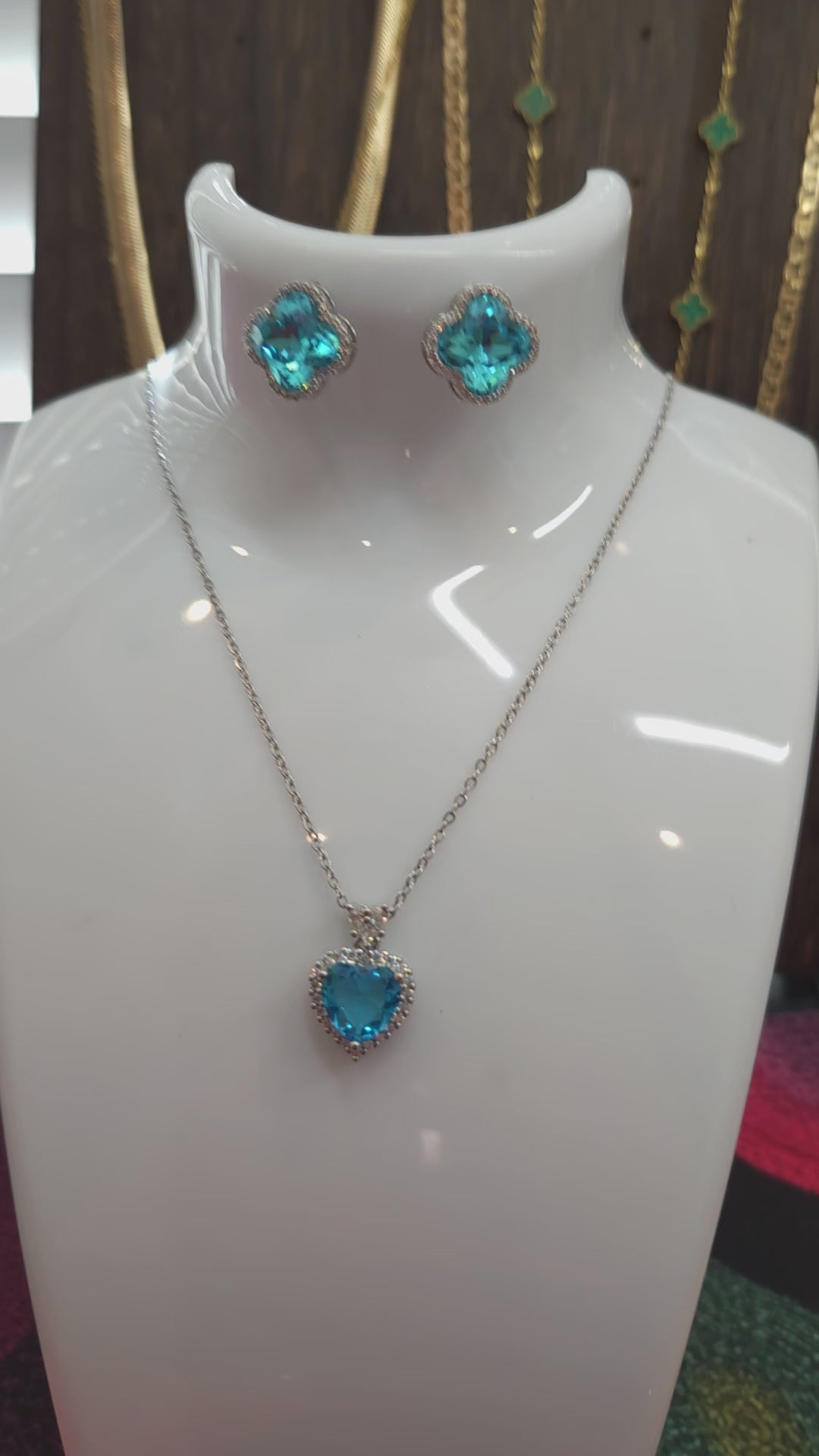 925 Sterling Silver Bright Blue Heart-shaped Pendant with Moissanite bale and halo