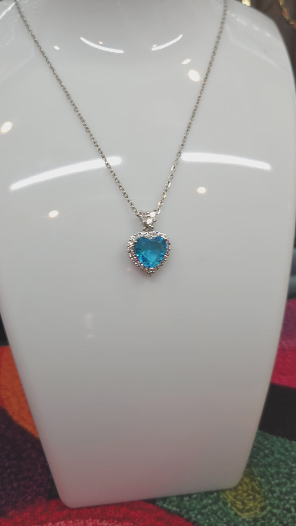 925 Sterling Silver Bright Blue Heart-shaped Pendant with Moissanite bale and halo