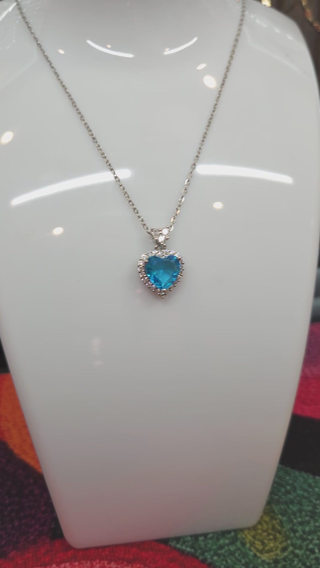 925 Sterling Silver Bright Blue Heart-shaped Pendant with Moissanite bale and halo