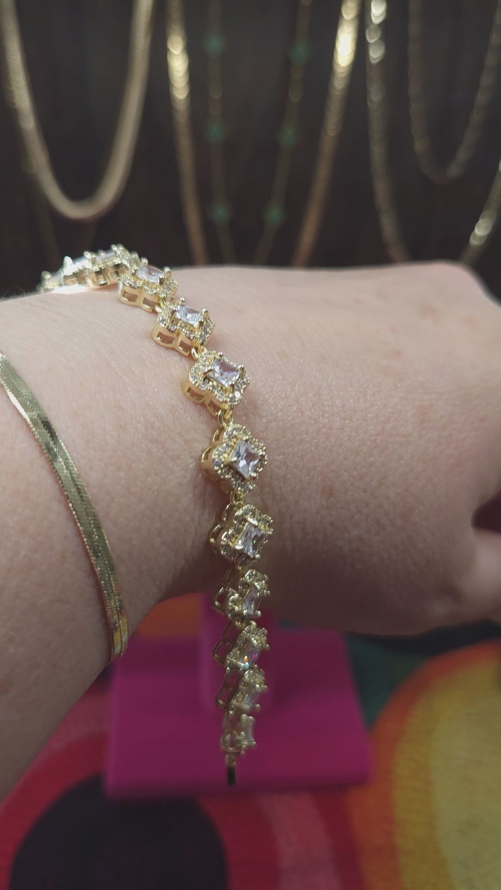 18k Gold-filled Clover Tennis Bracelet with AAA CZs