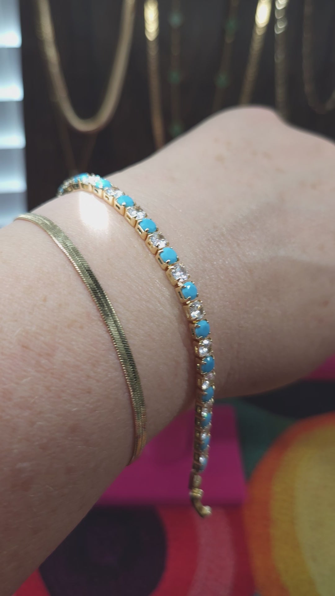 18k Gold Filled Turquoise & White AAA CZ tennis bracelet