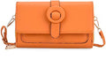 Orange Solid Faux Leather Crossbody Wallet with Shoulder Strap