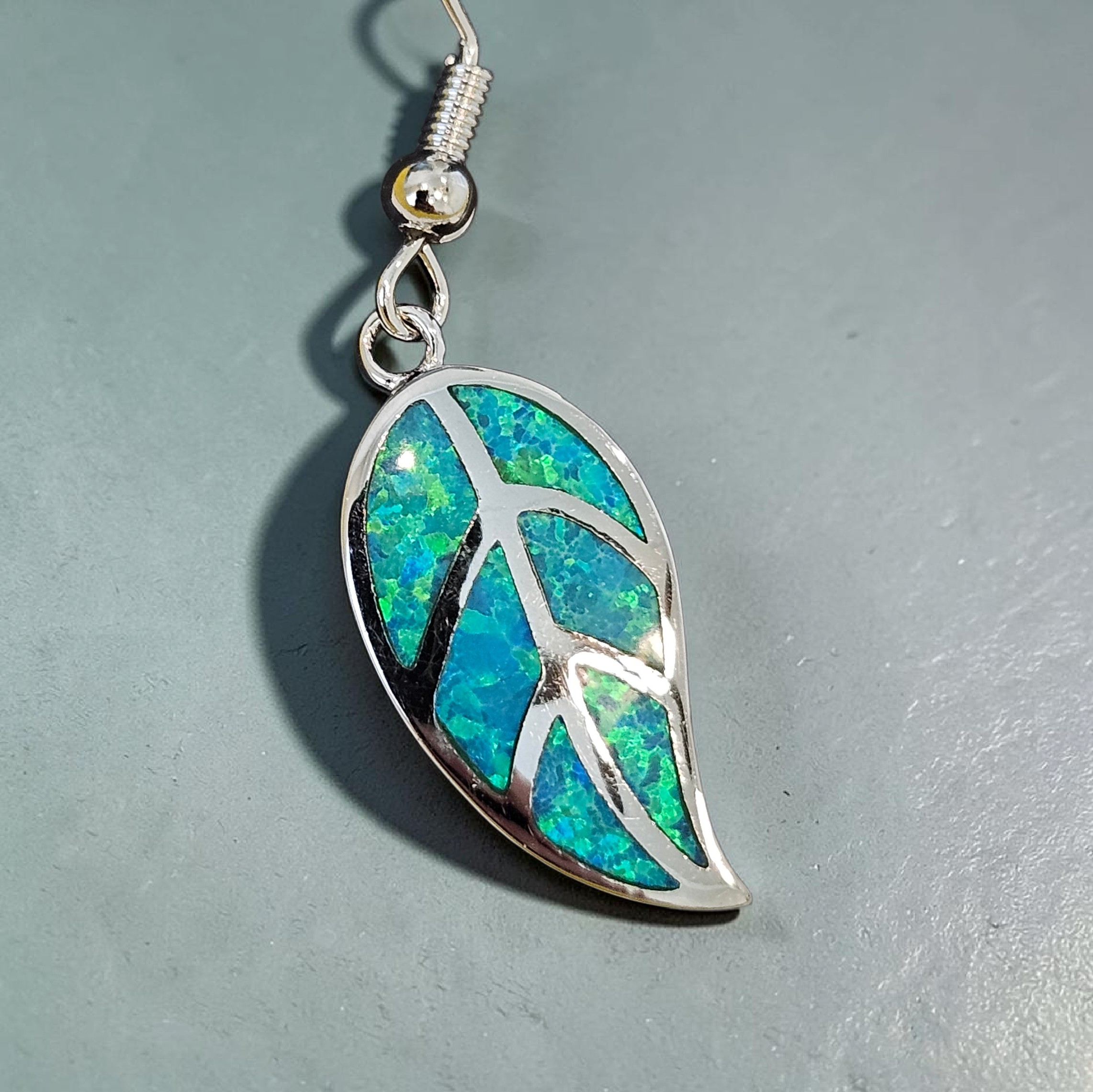 Aqua Opal Leaf Drop Earrings