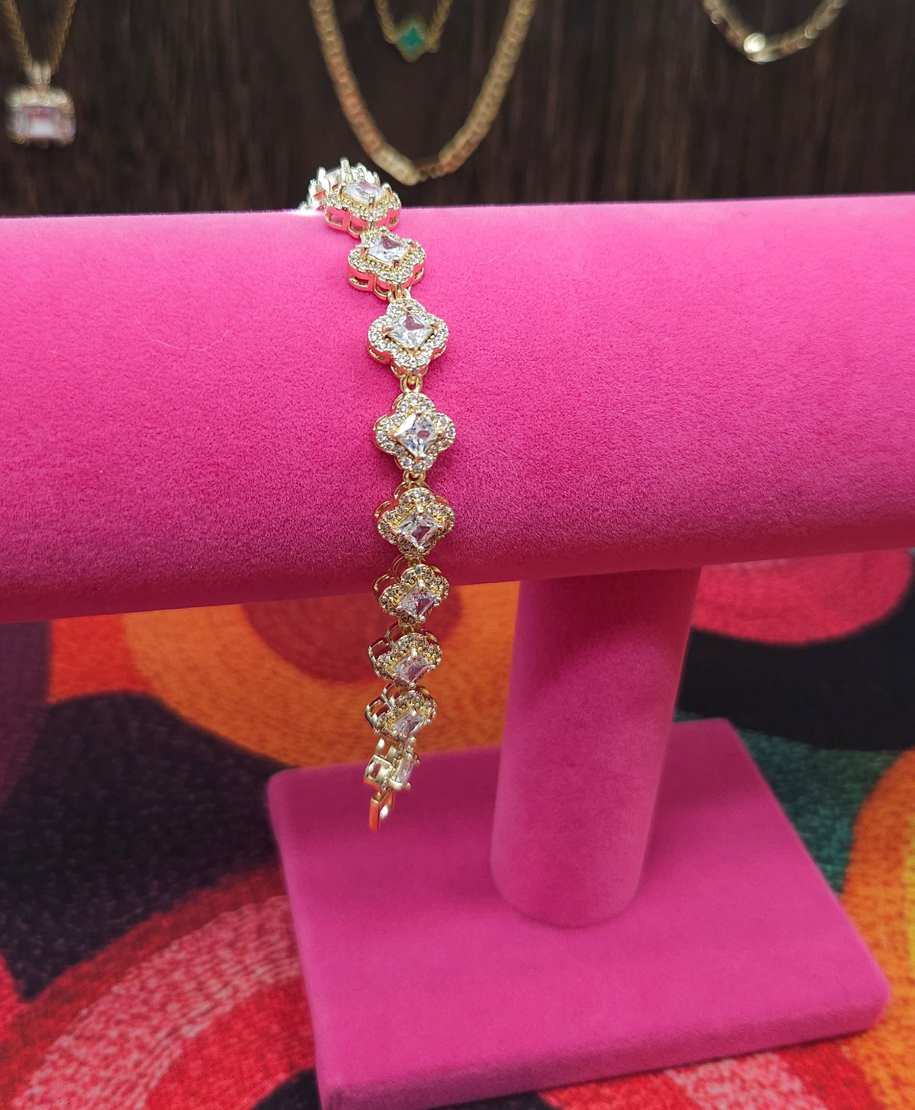 18k Gold-filled Clover Tennis Bracelet with AAA CZs