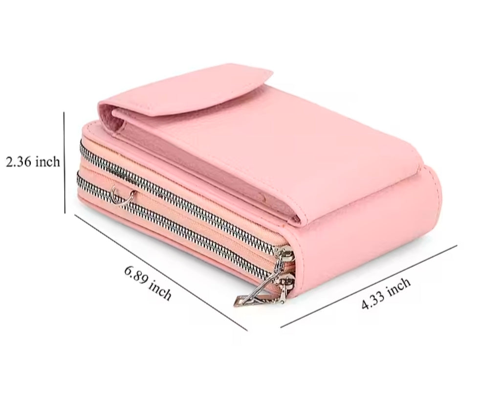 Pink Embossed Vegan Leather Crossbody Bag with Woven Shoulder Strap
