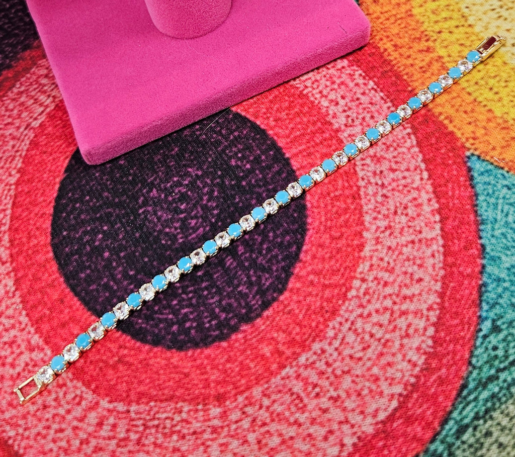 18k Gold Filled Turquoise & White AAA CZ tennis bracelet