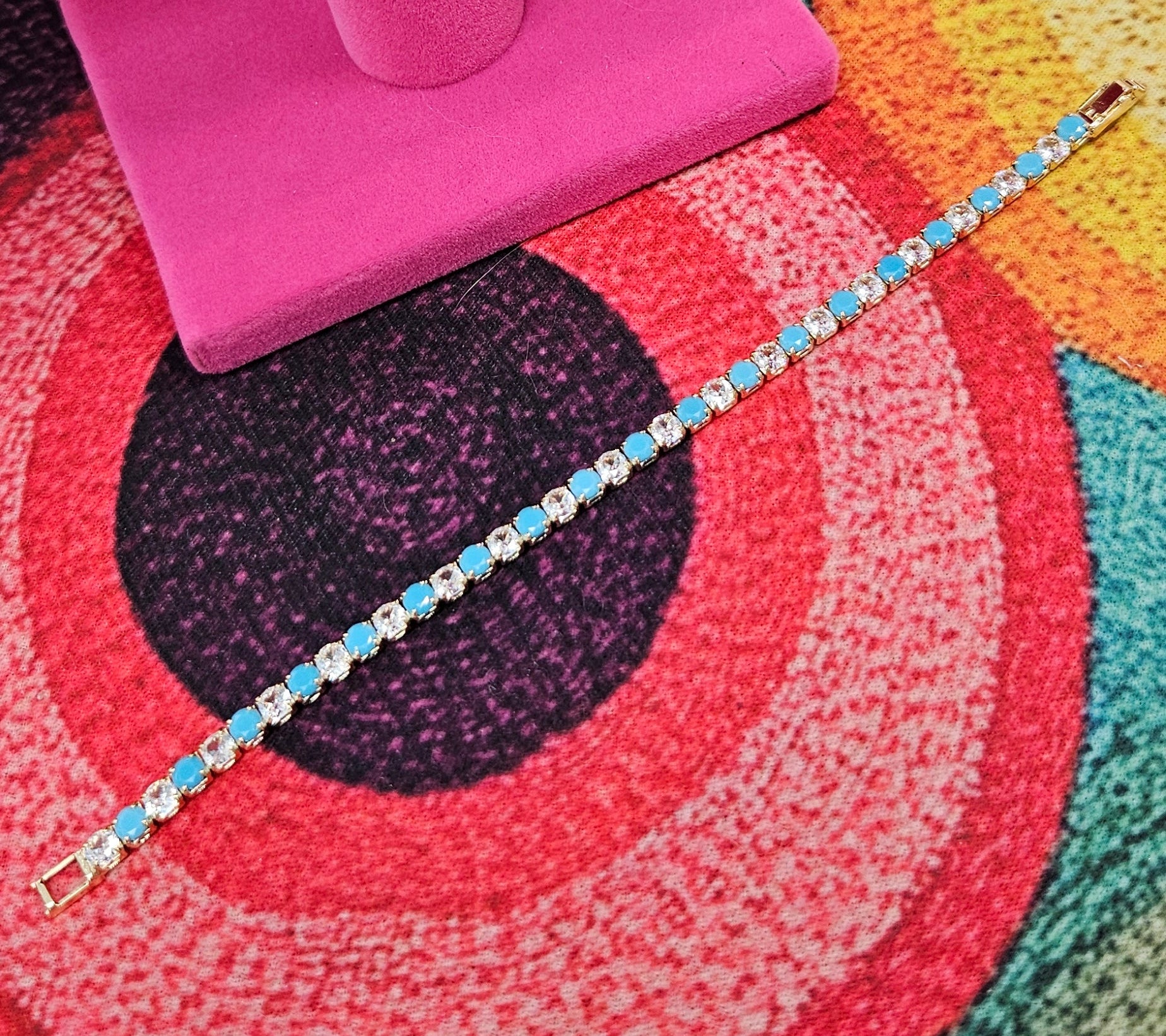 18k Gold Filled Turquoise & White AAA CZ tennis bracelet