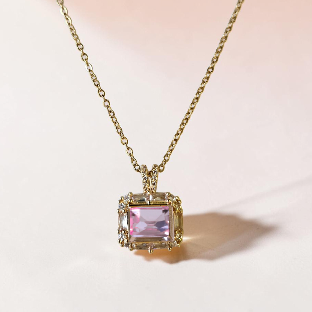 Pink Prism Halo Necklace