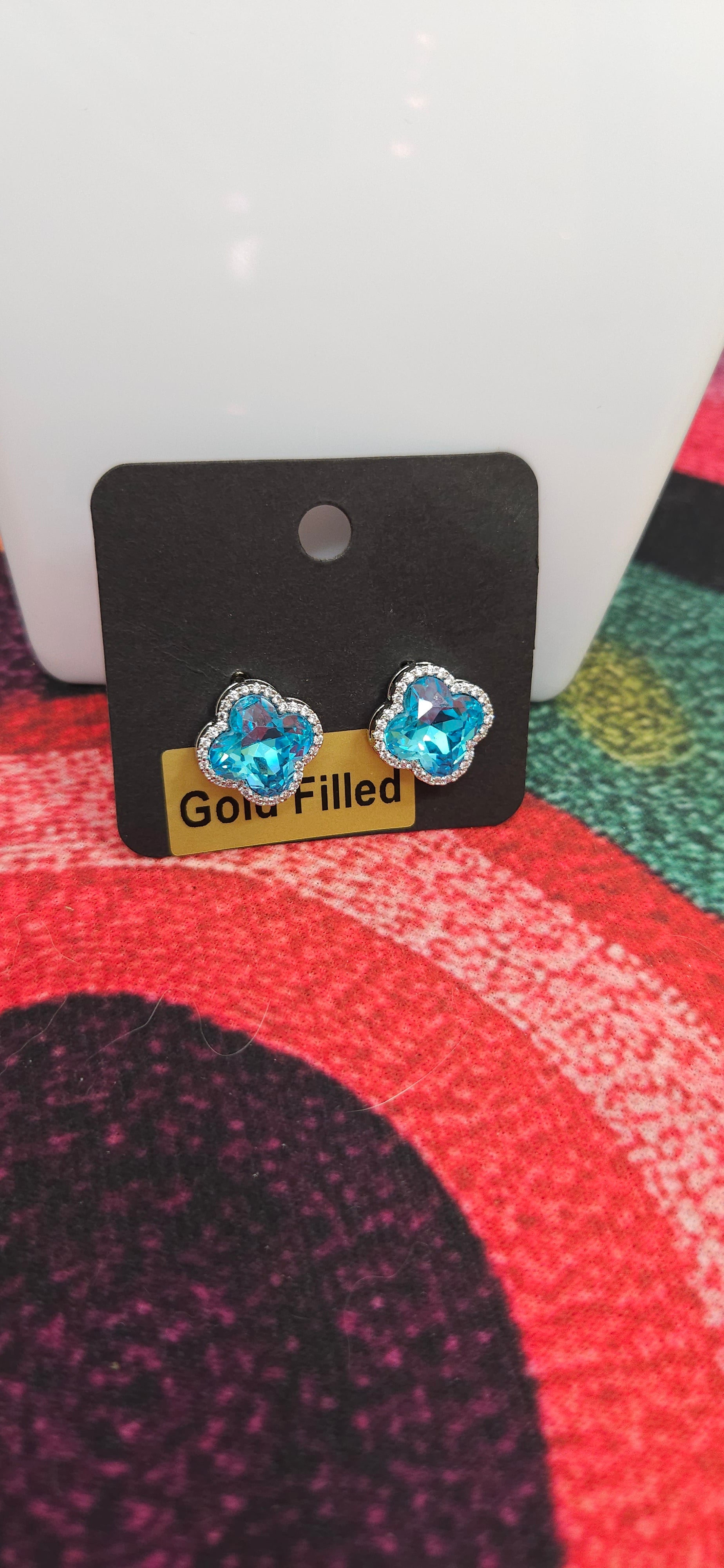 18k White Gold Filled Bright Blue AAA CZ Clover Stud Earrings