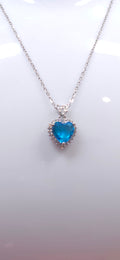 925 Sterling Silver Bright Blue Heart-shaped Pendant with Moissanite bale and halo