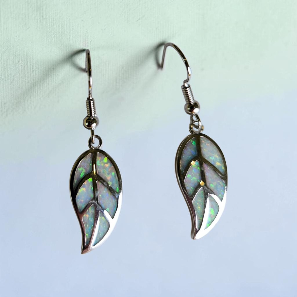 Cloud Opal Leaf Drop Earrings