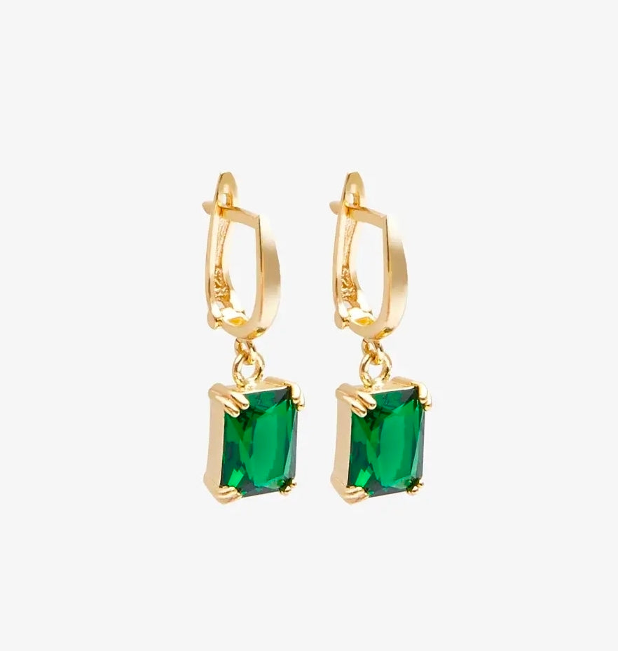Emerald Cut Birthstone Earrings
