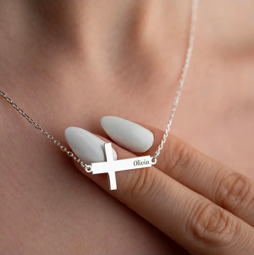 Sideways Cross Name Necklace