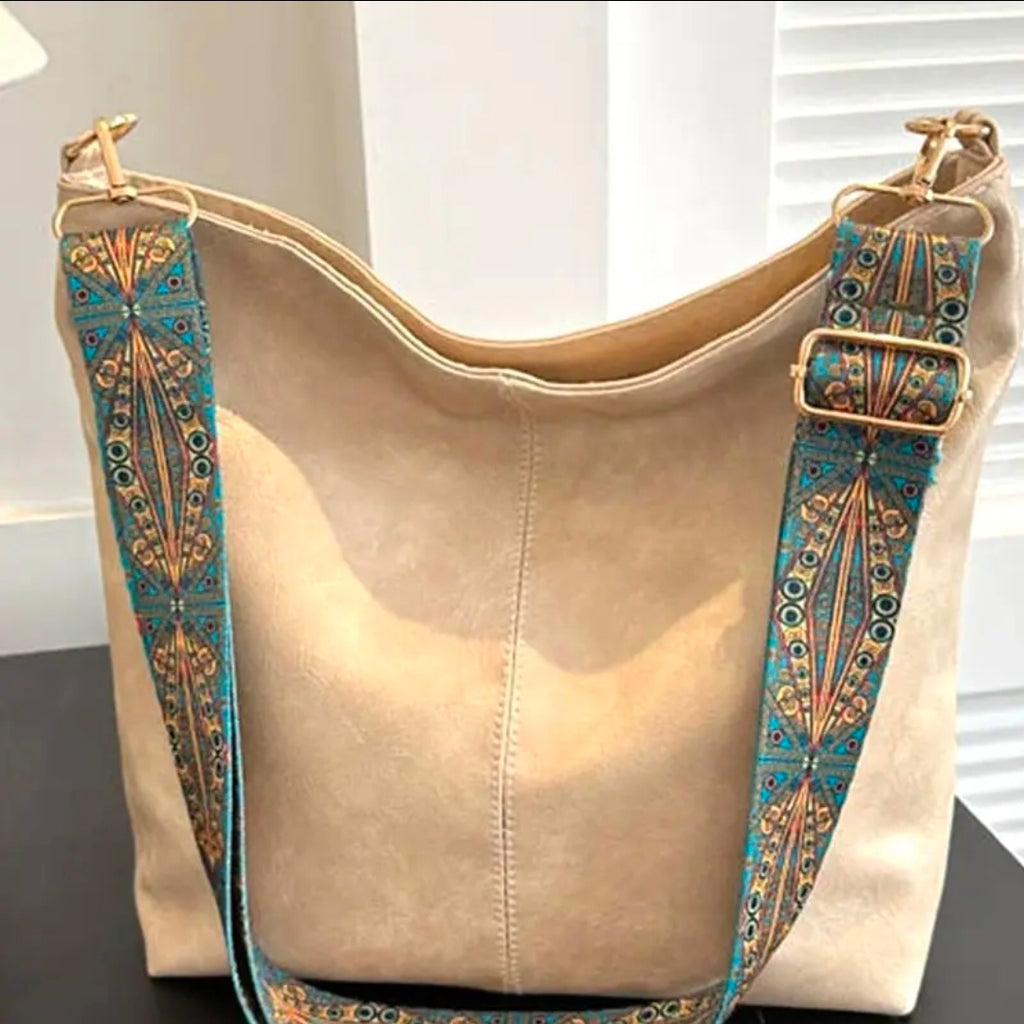 Retro Strap Cram Vegan Leather Crossbody Tote