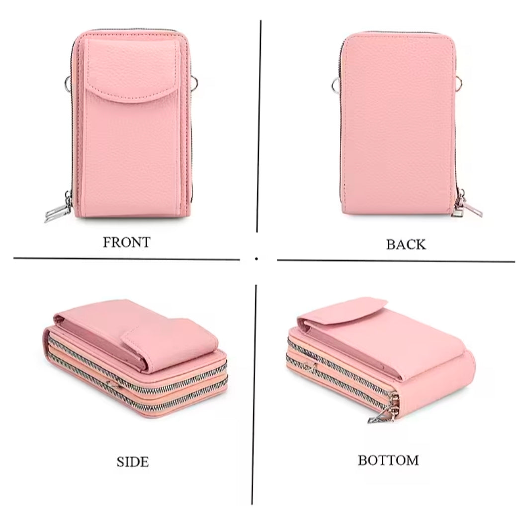 Pink Embossed Vegan Leather Crossbody Bag with Woven Shoulder Strap