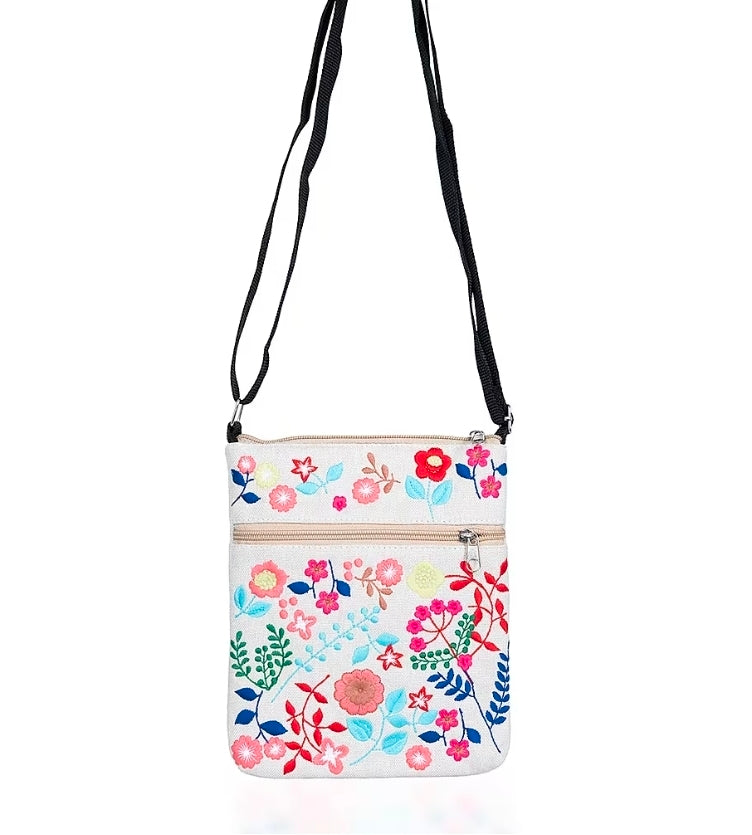 Cream Embroidery Floral Pattern Mini Shoulder Bag