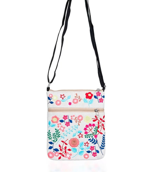 Cream Embroidery Floral Pattern Mini Shoulder Bag
