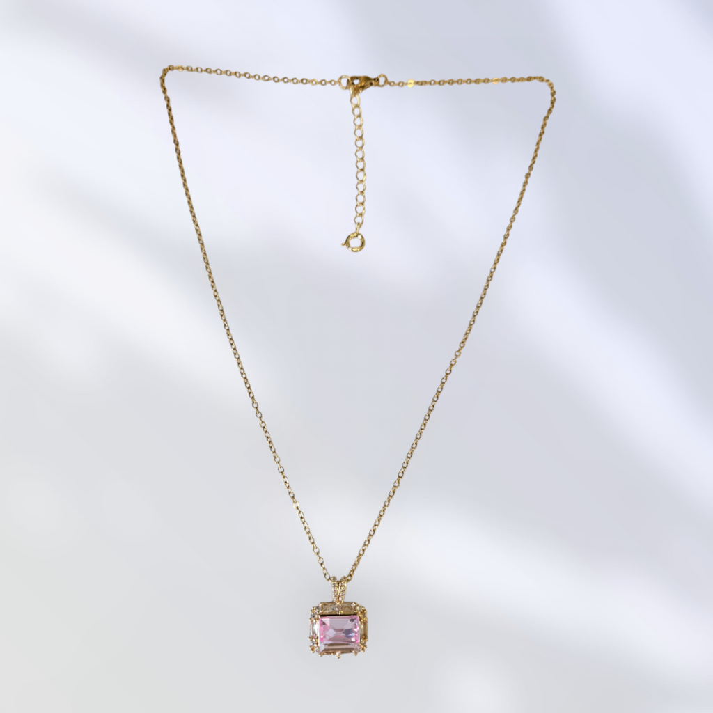 Pink Prism Halo Necklace