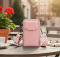 Pink Embossed Vegan Leather Crossbody Bag with Woven Shoulder Strap