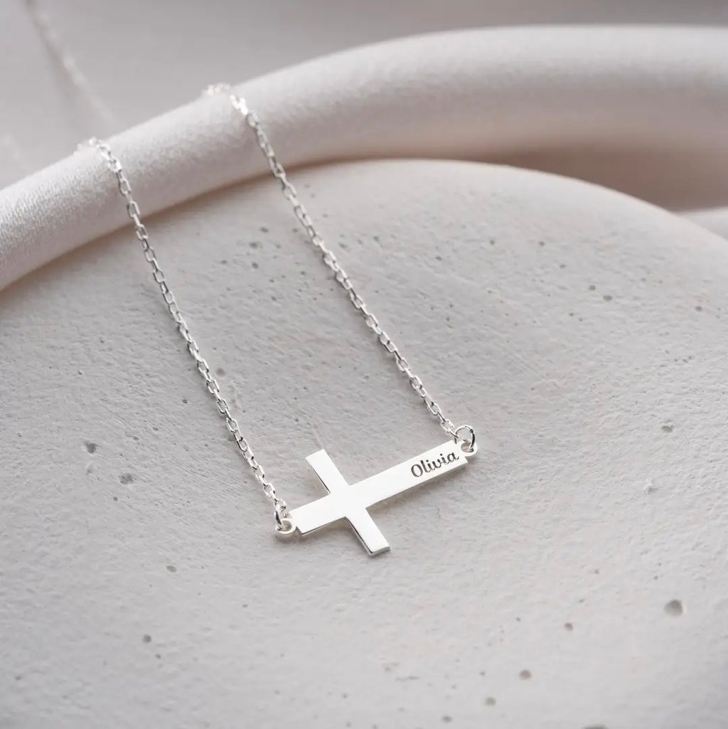 Sideways Cross Name Necklace