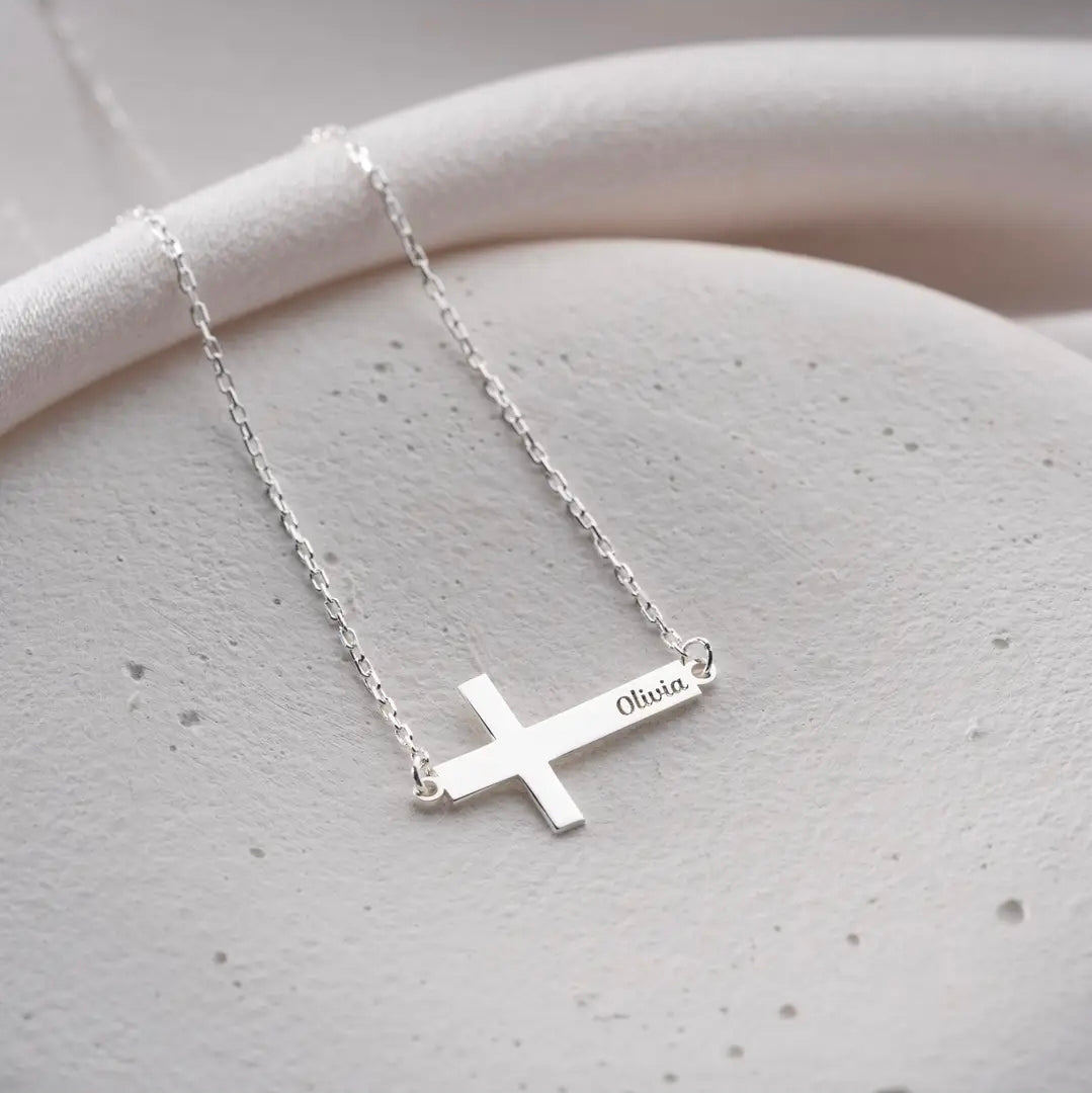 Sideways Cross Name Necklace