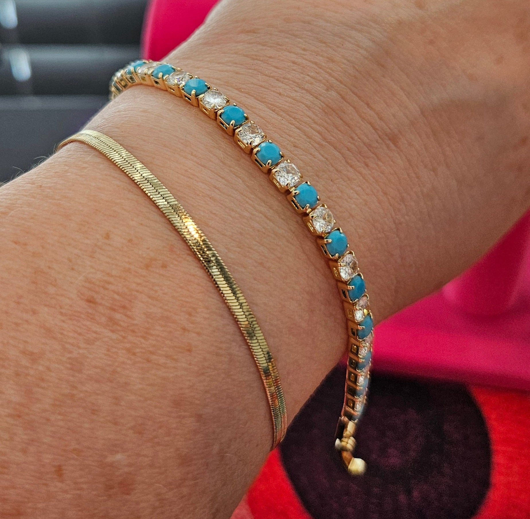 18k Gold Filled Turquoise & White AAA CZ tennis bracelet