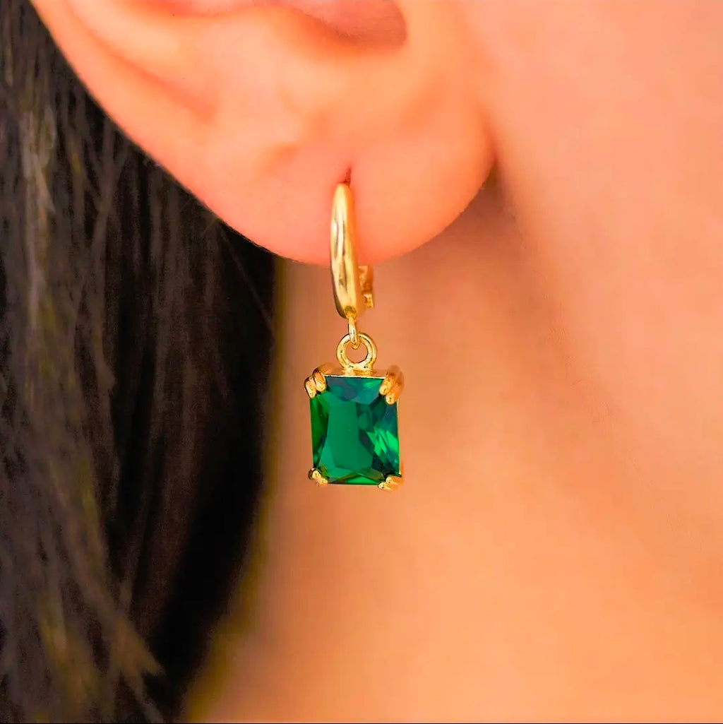 Emerald Cut Birthstone Earrings