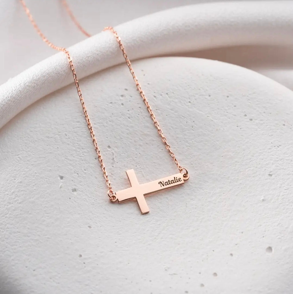 Sideways Cross Name Necklace
