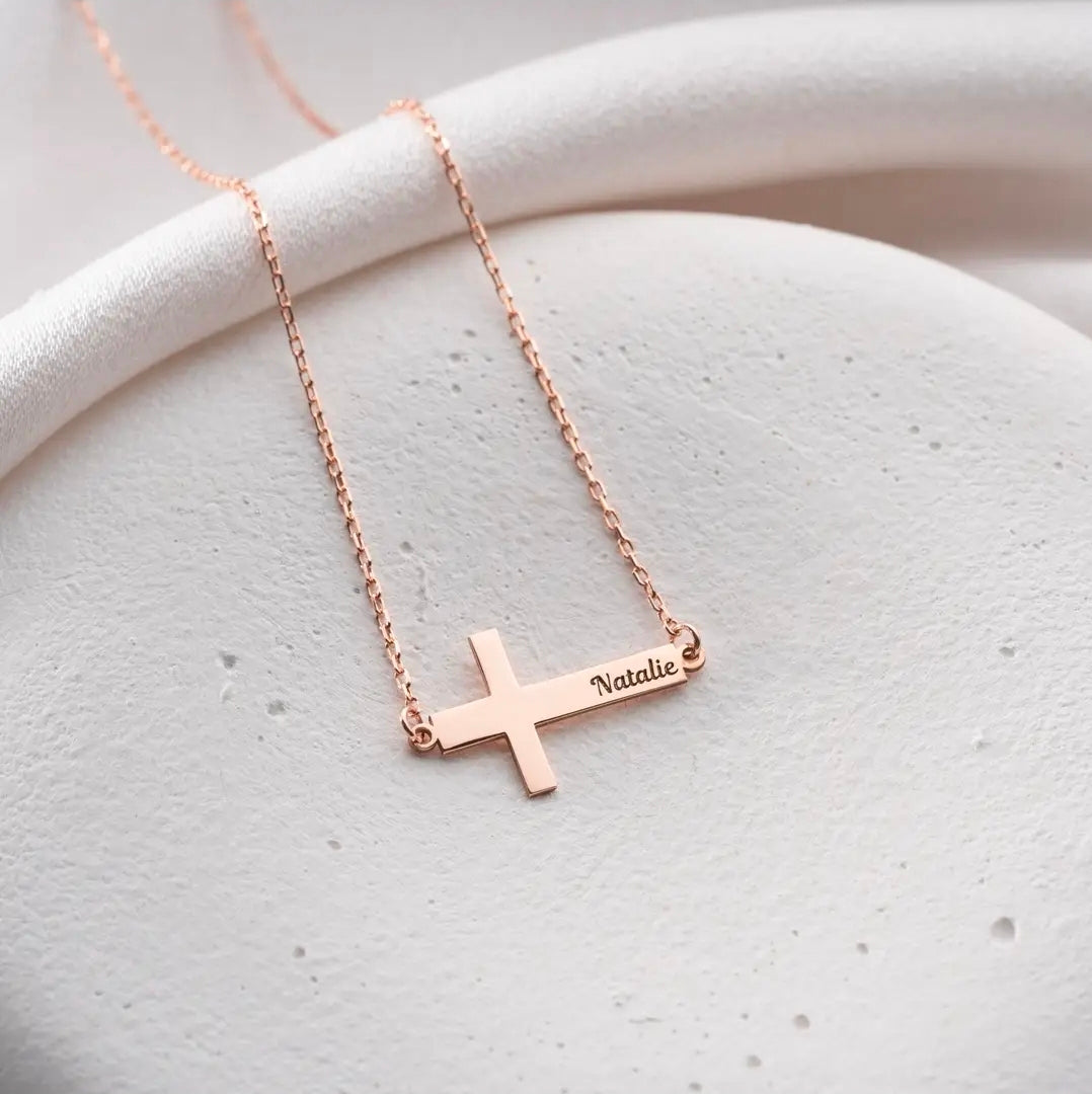Sideways Cross Name Necklace