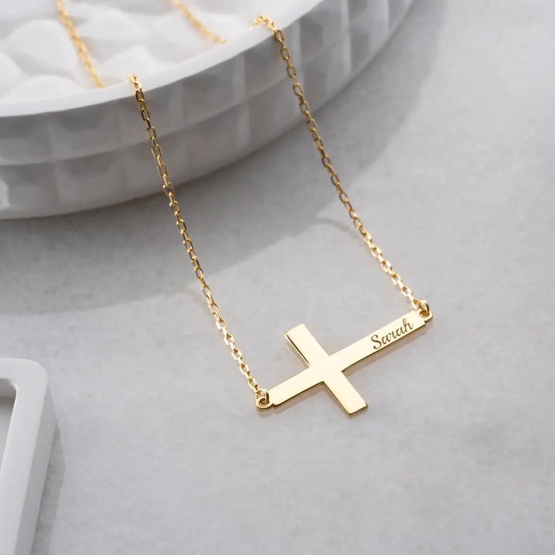 Sideways Cross Name Necklace