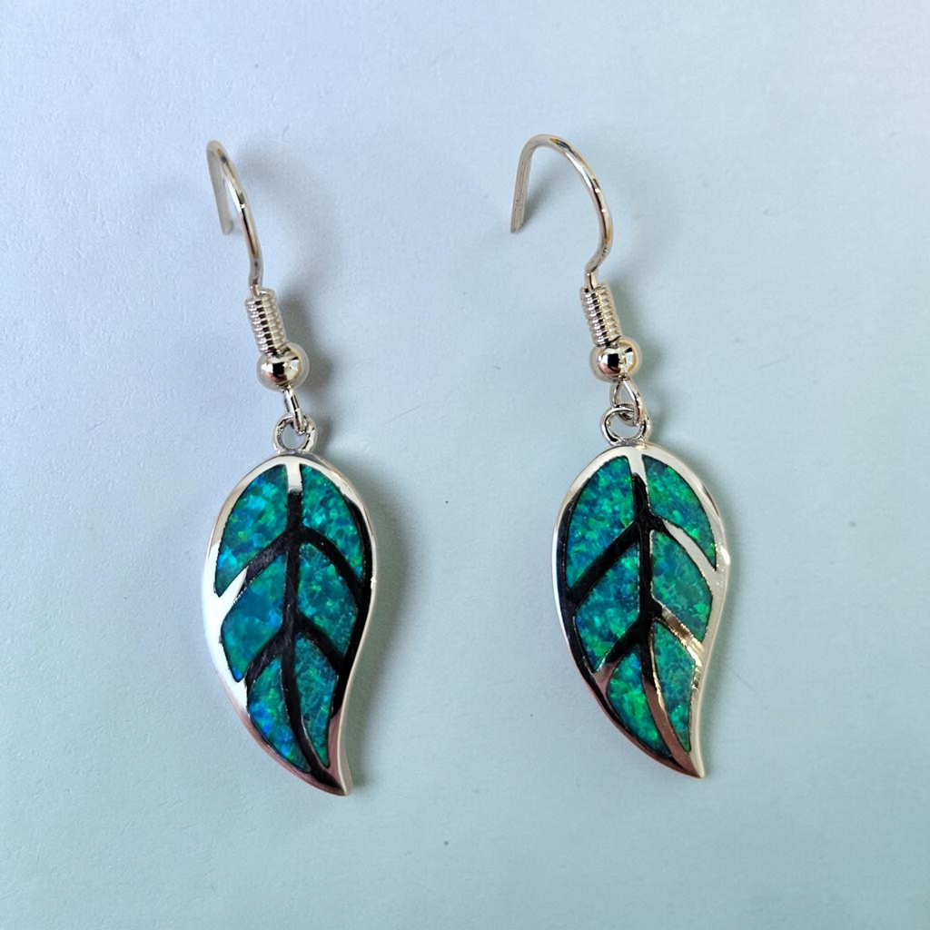 Aqua Opal Leaf Drop Earrings