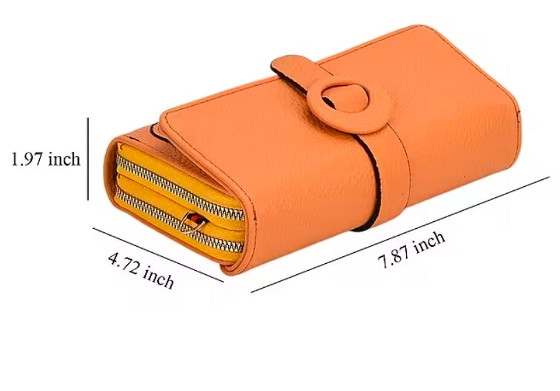 Orange Solid Faux Leather Crossbody Wallet with Shoulder Strap