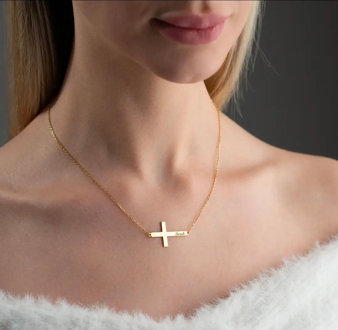 Sideways Cross Name Necklace