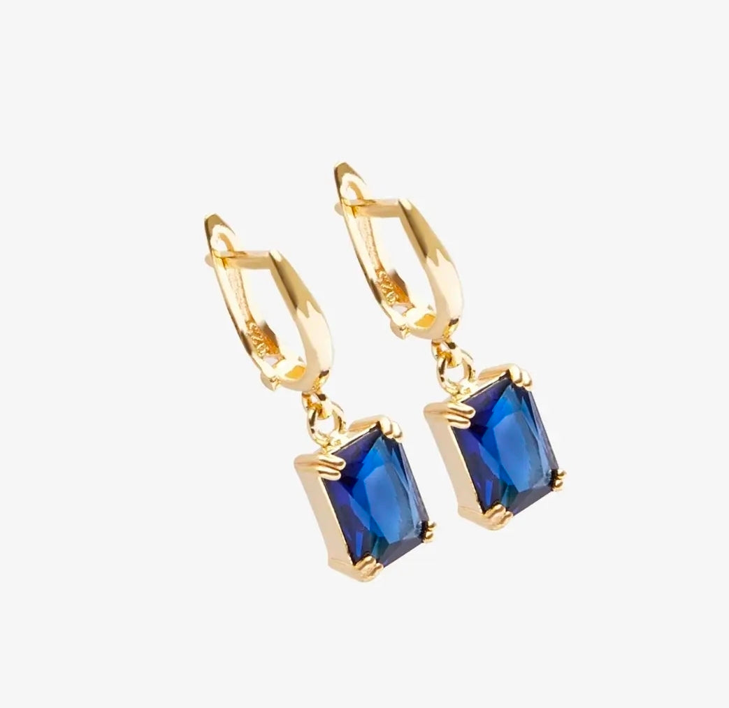 Emerald Cut Birthstone Earrings