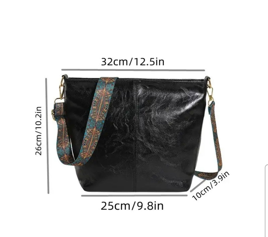 Retro Strap Cram Vegan Leather Crossbody Tote