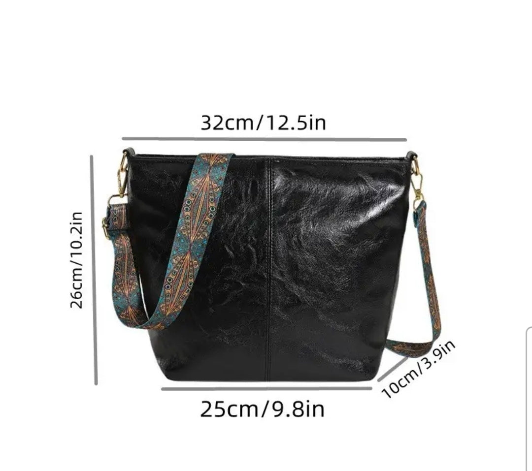 Retro Strap Cram Vegan Leather Crossbody Tote