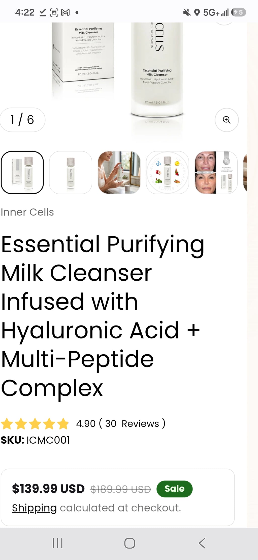Inner Cell Essential Purifying Milk Cleanser Infused with Hyaluronic Acid + Multi-Peptide Complex